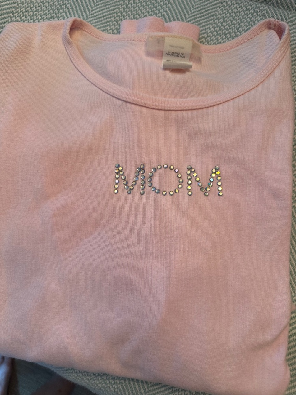 Pink cotton MOM shirt with MOM rhinestones